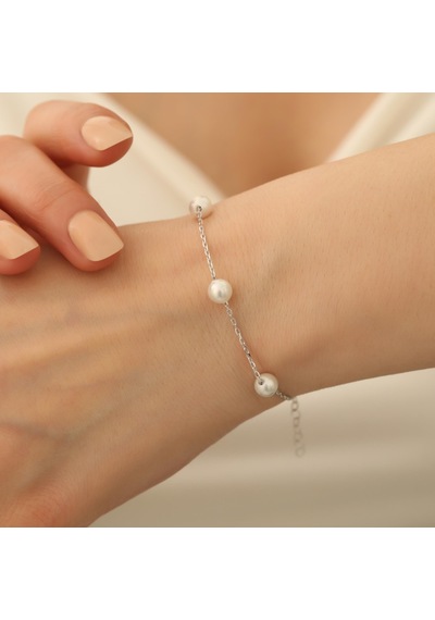 925 Ayar Gümüş Beyaz Gerçek Kültür İncisi Bayan Bileklik-6mm