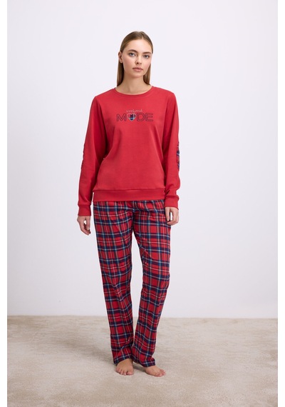 Man11579-1011 Anil Ev Giyim Anıl Kadın Uzun Kol Sweatshirt Pijama Takımı 11579 Bordo
