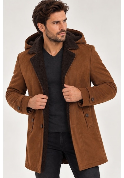 Plt9399 Dewberry Süet Görünümlü Erkek Palto-camel