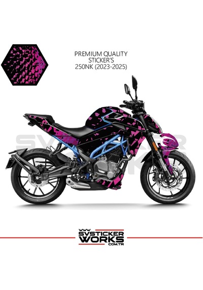 Cfmoto 250nk Sticker Kaplama Pembe Motor Kaplama Modeli Hazır Kit 2023 / 2025 Uyumlu Siyah