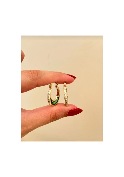 Lunarie Yeşil Taşlı Zirkon Halka Küpe 14k Gold Beyaz Zirkon Taşlı