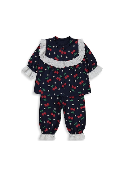 Civil Baby Puanlı Kiraz Emprime Fistolu Kız 6-18 Ay Pijama Takımı - Lacivert