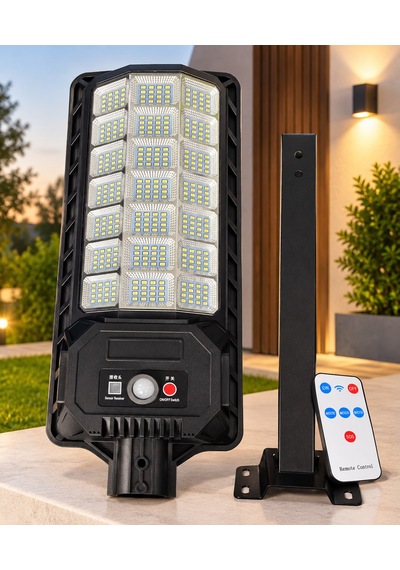 2000w Solar Led Projektör Güneş Enerjili Sensörlü - 336 Led Kumandalı Direkli Bahçe Sokak Aydınlatma