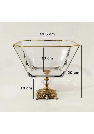 Çnr Home Collection Paşabahçe Metal Ayakli Gold Detayli Cam Büyük Boy Salata-servis -sunum Kasesi Gold