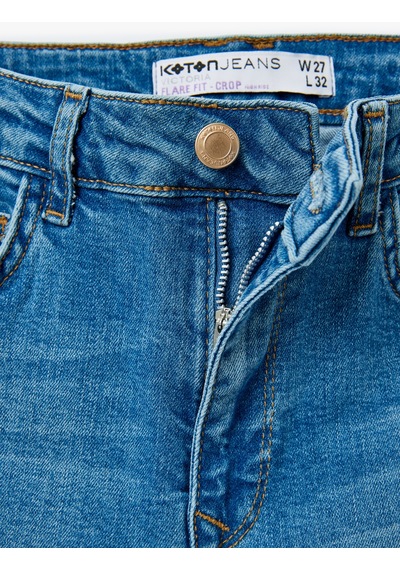 Koton Yüksek Bel İspanyol Paça Denim Pantolon - Kick Flare Jeans Orta İndigo 5sal40110md İndigo Koton Yüksek Bel İspanyol Paça Denim Pantolon - Kick Flare Jeans Orta İndigo 5sal40110md İndigo