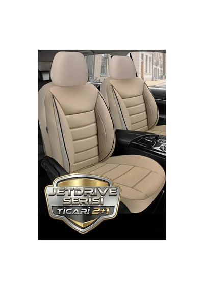 Tegin Jetdrive Ticari Araç 2+1 Üniversal Bej Deri Koltuk Kılıfı Tam Set 5 Koltuk Airbag, Cepli