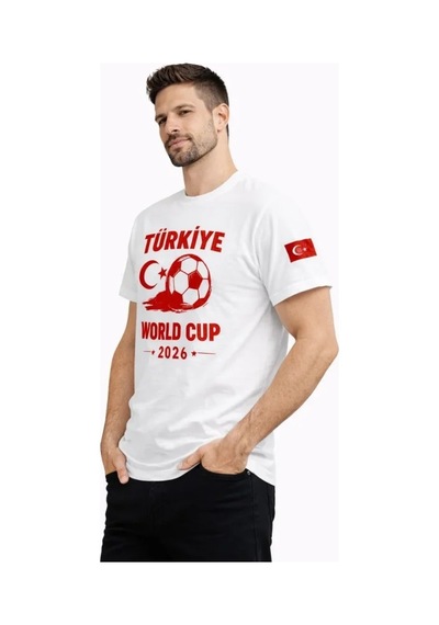 Veraura Lifestyle Erkek Türkiye World Cup 2026 Baskılı Tişört Futbol Temalı Forma T-shirt - Beyaz