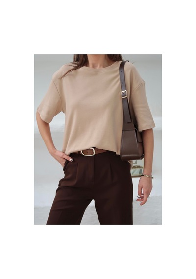 Paw Garage Kadın Mia İnterlok Kumaş Bisiklet Yaka Oversize T-shirt Somon