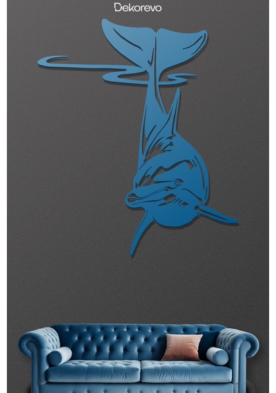 Yunus Balığı Metal Duvar Tablosu - Metal Duvar Sanatı - Mavi - 21 X 30 Cm