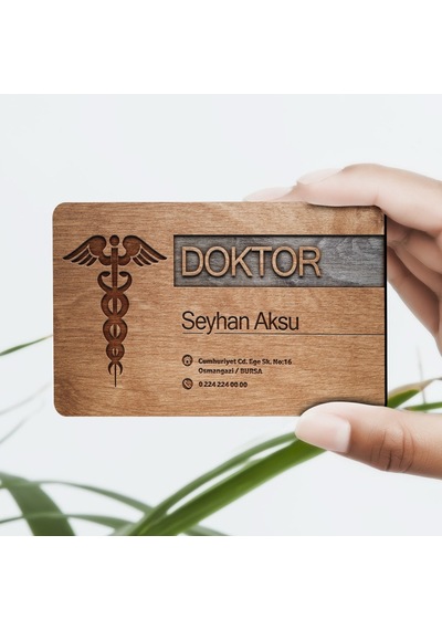 Kişiye Özel Mesleki Doktor Ahşap Kartvizit (Model 3) 50 Adet