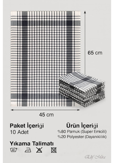 10 Lu Lüks Mutfak Kurulama Bezi Seti 45x65 Cm Table Linen Siyah