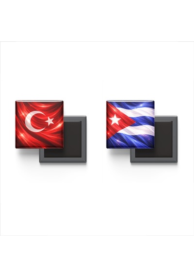 9x9 Cm Buzdolap Magnetleri - Küba Bayrağı Ve Türk Bayrağı - 2'li Set Magneti