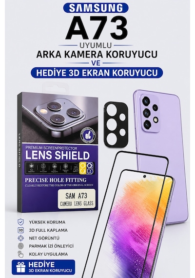 Samsung A73 Uyumlu Arka Kamera Koruyucu+ Full Ekran Koruyucu Seti Si Yah