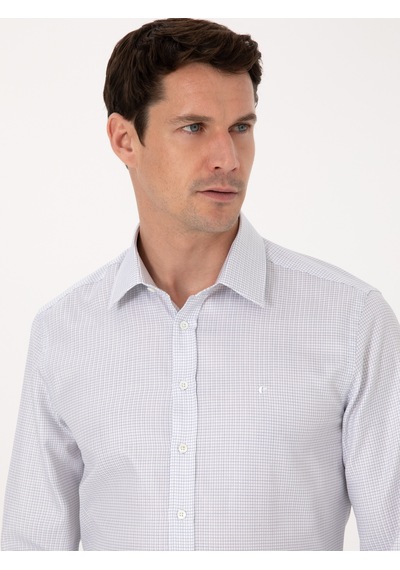 Cacharel Beyaz Slim Fit %100 Pamuk Kareli Gömlek