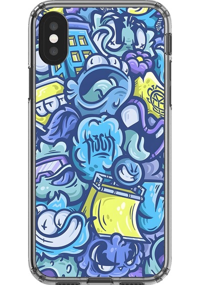 Apple Uyumlu iPhone Xs Şeffaf Kılıf Graffiti 9 Tasarımlı