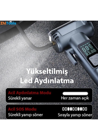 Zhltools St-5530 Dijital Şarjlı Araç Lastik Hava Şişirme Pompası Power Bank Penere Kırıcı