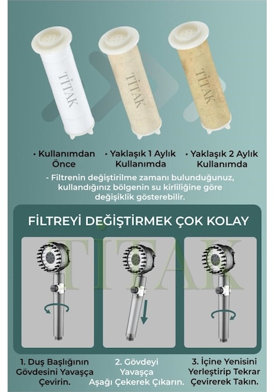 Yeni Masajlı Filtreli Stop Tuşlu 3 Fonksiyonlu Duş Başlığı - Duş Hortumu - Yapışkanlı Duş Askısı Set Diğer