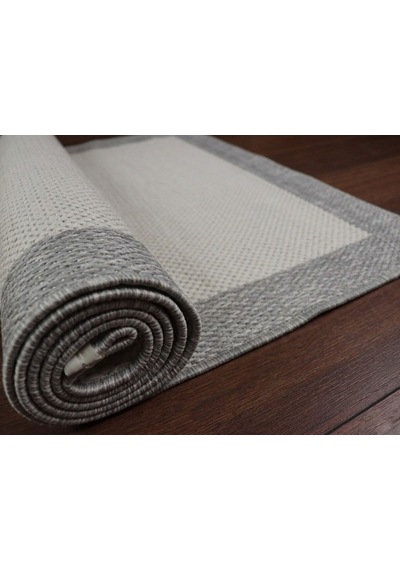 Derin Sisal Gri Çerçeveli Krem Zemin Jüt Sisal Dekoratif Kaymaz Taban Yıkanabilir Halı St06-980 Renkli