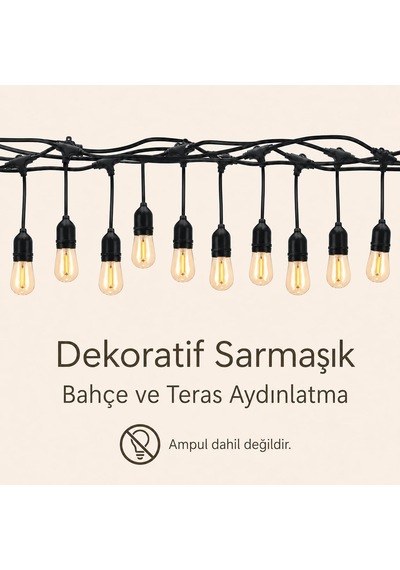 10 Metre 20 Duy E27 Sarmaşık Bahçe Aydınlatma Kablosu Ip64