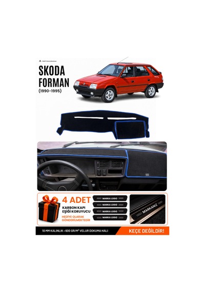 Skoda Forman 1990-1995 Uyumlu Torpido Koruma, Torpido Örtüsü, Torpido Kılıfı - Siyah-mavi - Sk003