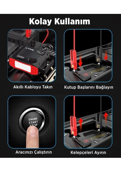 Utrai Jstar 5 24000 mAh 2000A Jump Starter + Lastik Şişirme Pompası Taşınabilir Akü Takviye Cihazı Seti