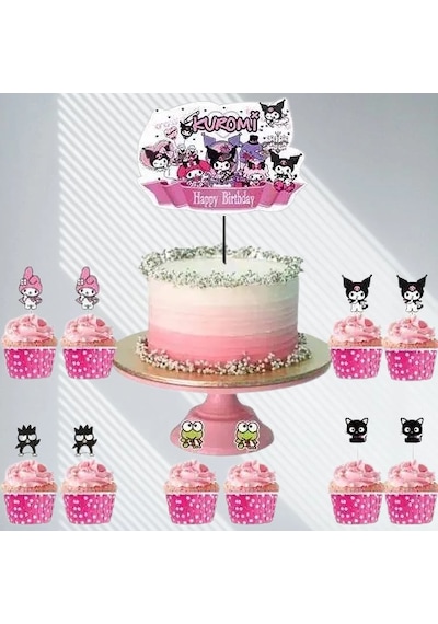 Kuromi Cake Topper Set Pasta Seti 20 Kürdan 25 Kek Kalıbı 1 Pasta Üstü Büyük Doğum Günü Pasta Süsü +3