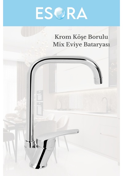 Köşe Borulu Modern Krom Kaplama Çift Fonksiyonlu Mutfak Eviye Bataryası