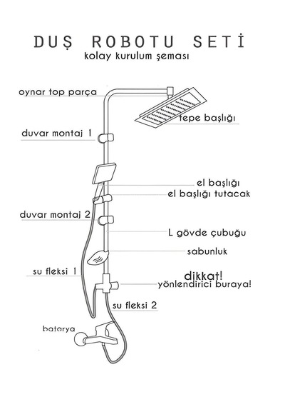 Byka Siyah Başlıklı Kaliteli Robot Kare Duş Sistemi Çok Fonksiyon Siyah