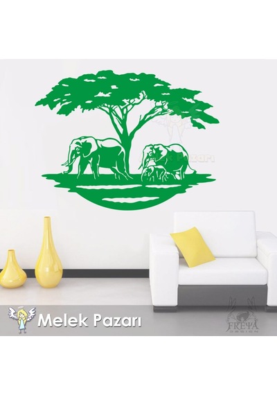 Fil Sürüsü Ve Afrika Doğa Manzarası Duvar Sticker