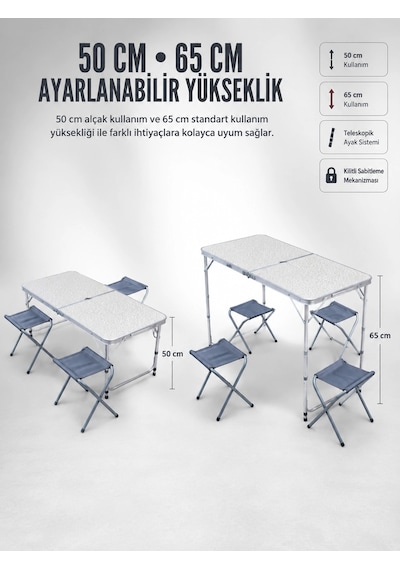 Zenvia 4 Sandalyeli Katlanabilir Kamp Masası Portatif Bahçe Kamp Ve Piknik Masa Seti Znv2026 Çok Renkli