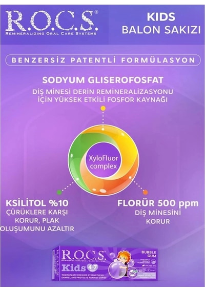 R.o.c.s Anne & Çocuk Diş Bakım Seti Uno Beyazlatıcı & Balon Sakızı 4-7 Yaş