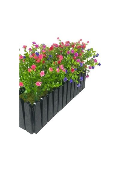 Yapay Çiçek Siyah Çit Balkon Saksısı Renkli Mineli Şimşir Çiçekli 55 35cm