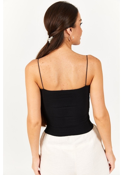 Armonika Kadın Siyah İp Askılı Astarlı Crop Bluz Arm-22y055003