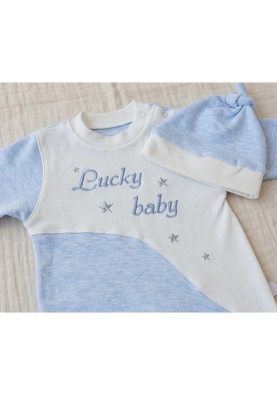 Biçomi Lucky Baby Pamuklu Antialerjik Kendinden Şapkalı Pratik Erkek Bebek Tulumu Mavi