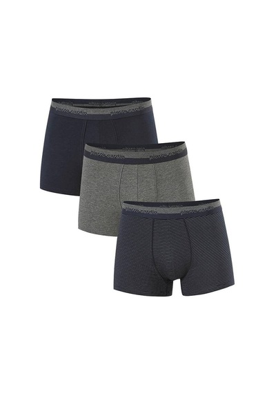 Pierre Cardin Erkek 3'lü Boxer Çizgili/düz Lacivert