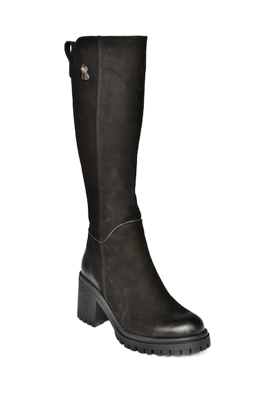 Fox Shoes R654034003 Siyah Hakiki Deri Kalın Topuklu Kadın Çizme Siyah