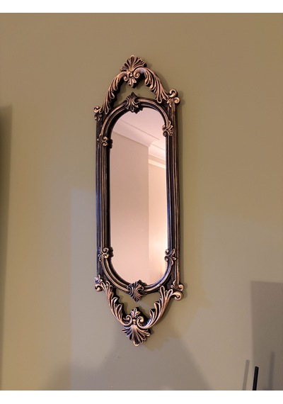 Kısa Oval Dekoratif Duvar Aynası Siyah & Eskitme Altın Yaldız 60x20 Cm Naturel