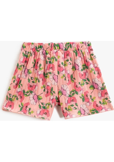 Koton Çiçekli Pileli Şort Fiyonk Detaylı Beli Lastikli Pembe Desenli 3skg40003ak 3SKG40003AK2D5 Pembe