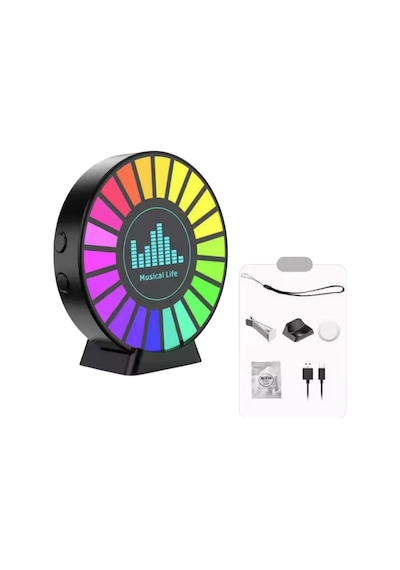 Rgb Sese Müziğe Duyarlı Araç İçi Kokulu Ritim Animasyonlu 22 Ledli Usb Şarjlı Led Yuvarlak Ekolayzer Çok Renkli