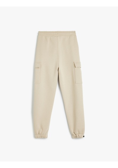 Koton Jogger Eşofman Altı Kargo Cepli Beli Bağlamalı Şardonlu Bej 5wkb40005tk Ekru