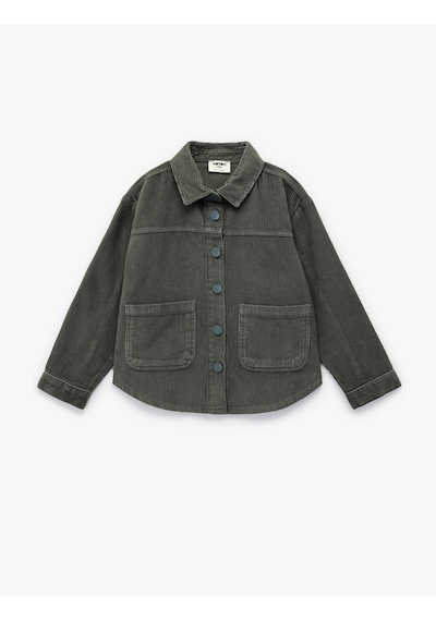 Koton Pamuklu Uzun Kollu Oversize Kadife Gömlek Gri 6wkg60019aw Gri
