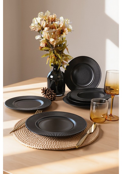 Keramika Mat Siyah Myra Pasta Tabağı 22 Cm 6 Adet 956 Siyah