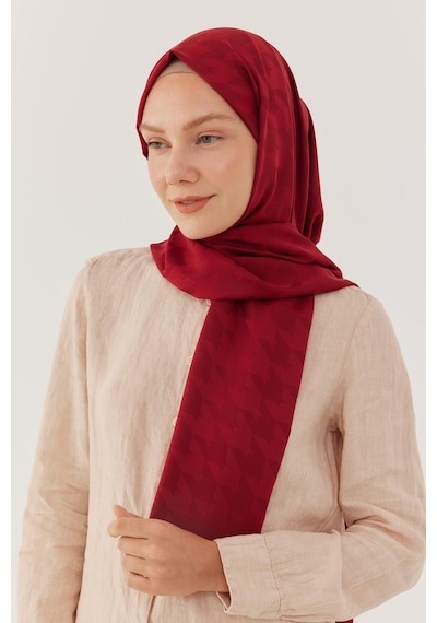 Mirsoy Scarf Kazayağı Desen İpeksi Jakar Şal - Bordo Bordo