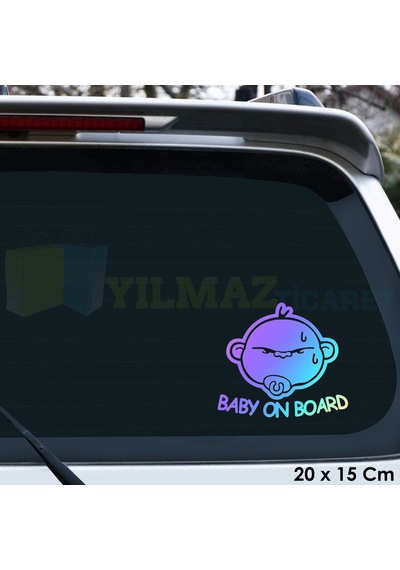 Baby On Board Arabada Bebek Var Hologram Oto Sticker Etiket