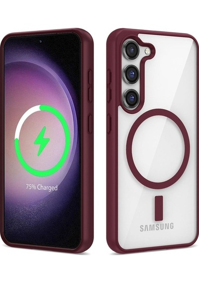 Samsung Galaxy Uyumlu S23 Kılıf M-safe Wireless Şarj Özellikli Silikon Zore Ege Kapak Koyu Kırmızı