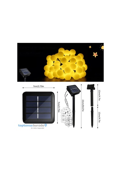 Technosmart Solar 50 Ledli Top 8 Modlu Sarı Işık Bahçe Aydınlatma Dekorasyon Güneş Enerjili