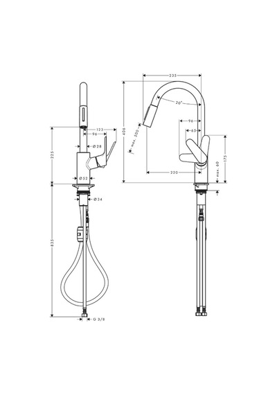 Hansgrohe Focus M41 Tek Kollu Eviye Bataryası 240, Çekilebilir El Duşu, 2jet Satin Siyah Siyah