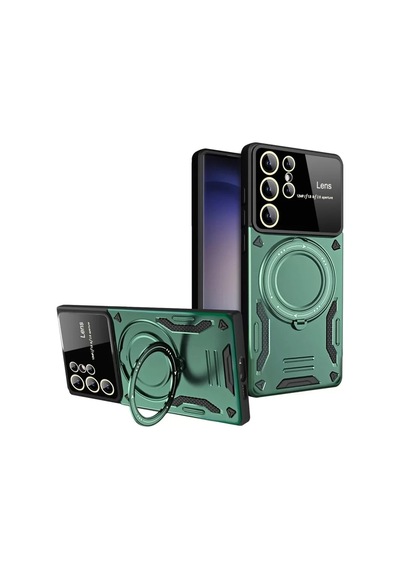 Newface Samsung Galaxy S24 Ultra Kılıf Joy Lens Standlı Kapak - Koyu Yeşil