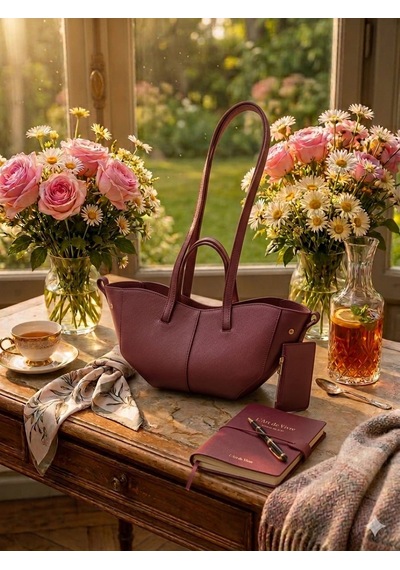 Housebags Valentina Kadın Fermuarlı + Cüzdan Charm El Ve Omuz Çantası Bordo