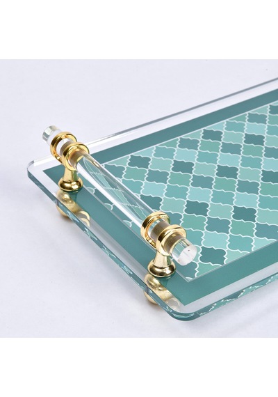 Evolia Pleksi Pirinç Detaylı Yeşil Tepsi 40x17 Cm